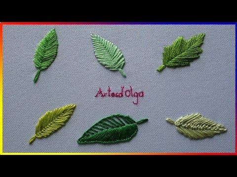 6 leaf embroidery stitches - Step by step | 6 puntadas básicas para bordar hojas | Artesd'Olga
