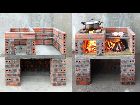 Build a 2-in-1 outdoor wood stove with brick + cement  DIY wood stove