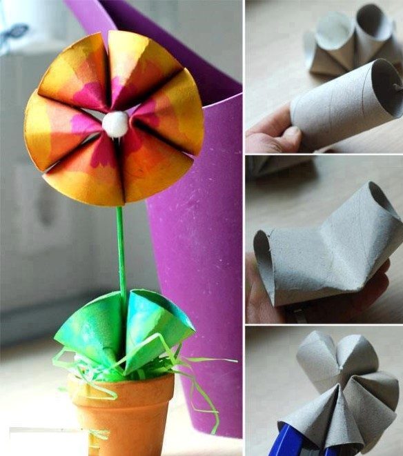 flor feita com rolo de papel higienico