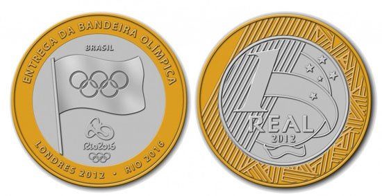 Moedas mais raras e caras do Real - 4 Lugar - Moeda de 1 R$ da bandeira olímpica de 2012