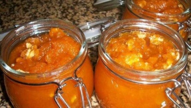 Compota de abóbora com gengibre cristalizado, laranja e avelãs