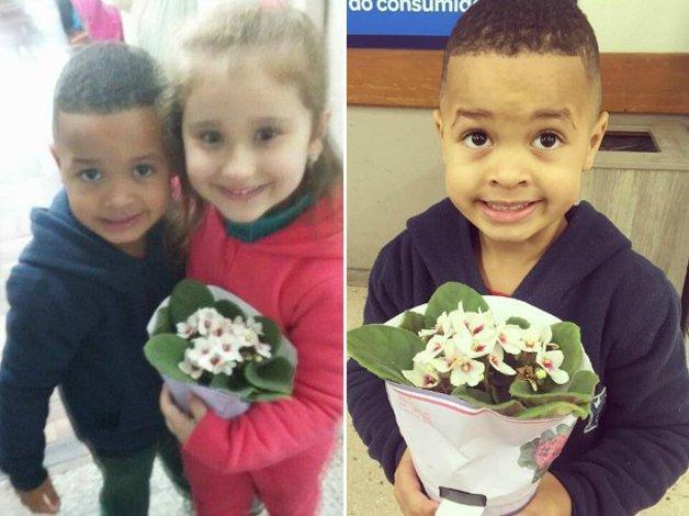 Mãe faz filho levar flores à coleguinha de escola após empurrá-la.