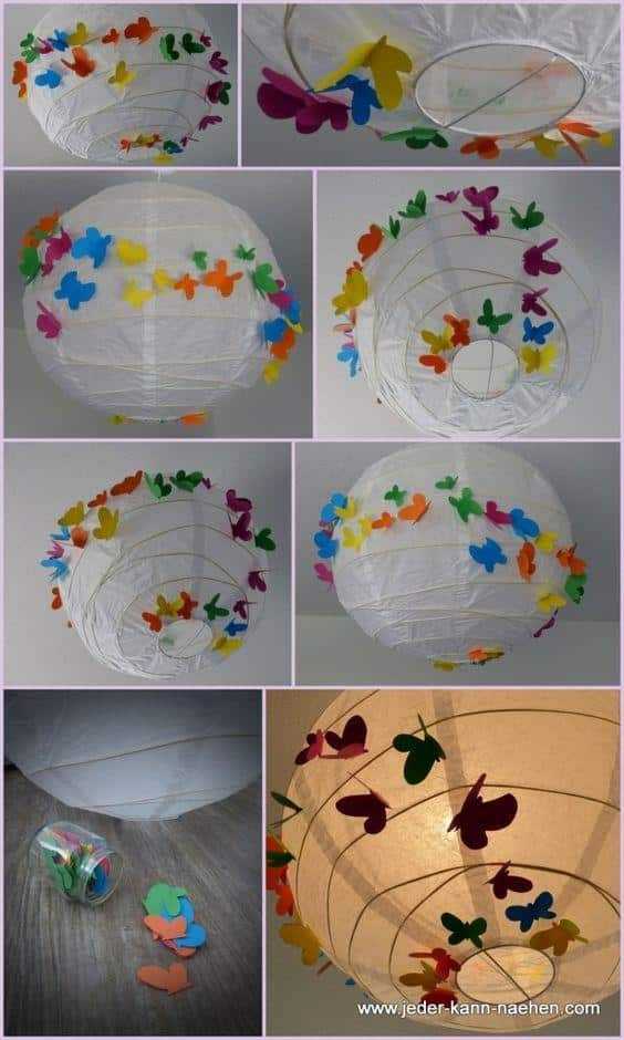 decoração de lanterna com borboletas de papel