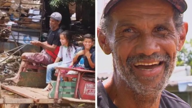 Pai viraliza ao percorrer 3km de carroça todos os dias para levar os filhos na escola