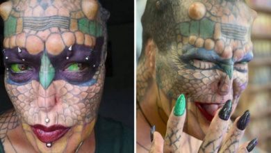 mulher corta o nariz e tira as orelhas para parecer um dragão