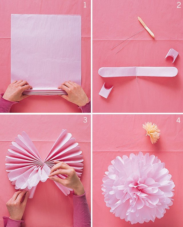 pompons de papel rosa
