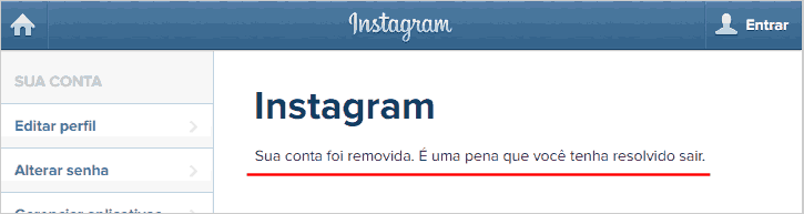 Conta do Instagram excluída definitivamente