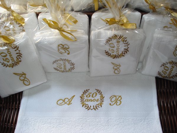 lembrança bodas de ouro toalha lembrança bodas de ouro toalha