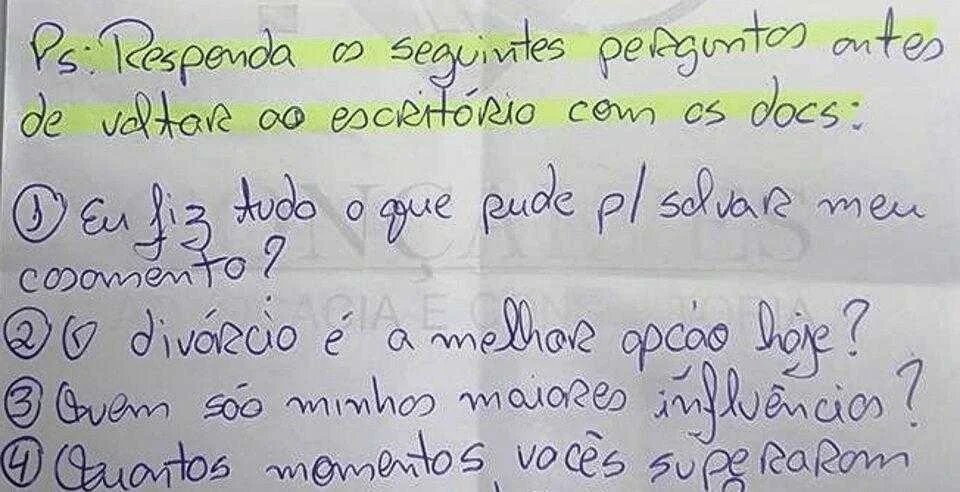 Advogado salva casamento com apenas 4 perguntas em bilhete