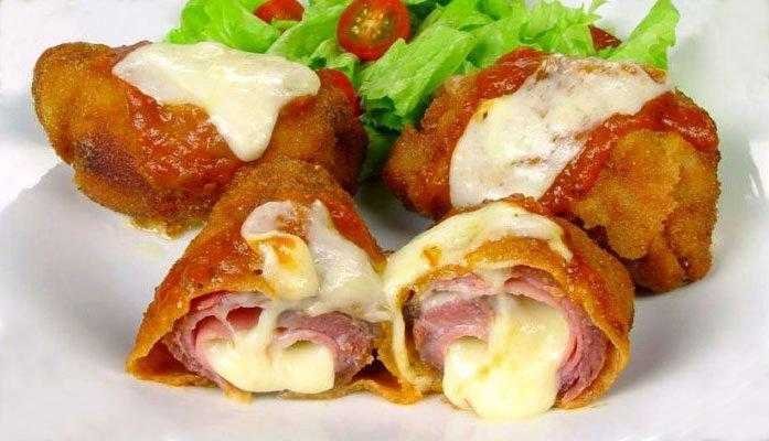 Bife rolê com presunto e queijo