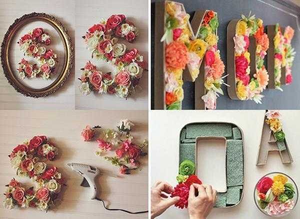 como fazer letras com aplique de flores