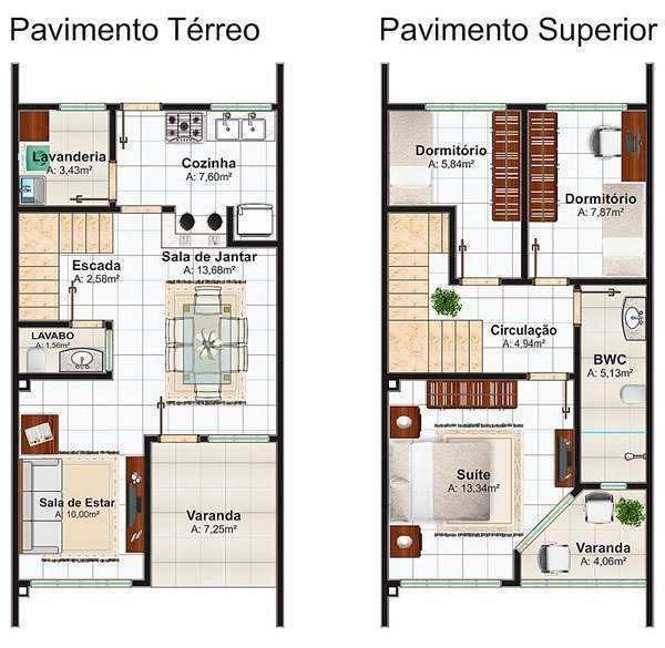 Plantas de Sobrados com 3,4,5 quartos