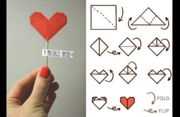 origami de coração com recado origami de coração com recado