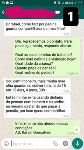 ADVOGADO REJEITA CASO DE PAI QUE QUERIA GUARDA DO FILHO