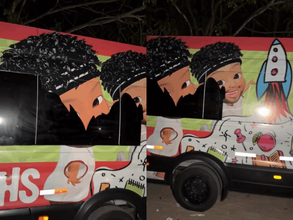 video hytalo santos esvazia casa e foge com equipamentos para Van personalizada com adesivos de Hytalo Santos e abandonada - Foto: Reprodução